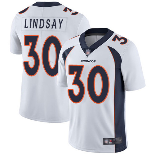 Men Denver Broncos 30 Phillip Lindsay White Vapor Untouchable Limited Player Football NFL Jersey